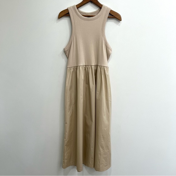 Old Navy Fit & Flare High-Neck Combination Midi Dress Sleeveless Tan Size XL - Picture 4 of 15